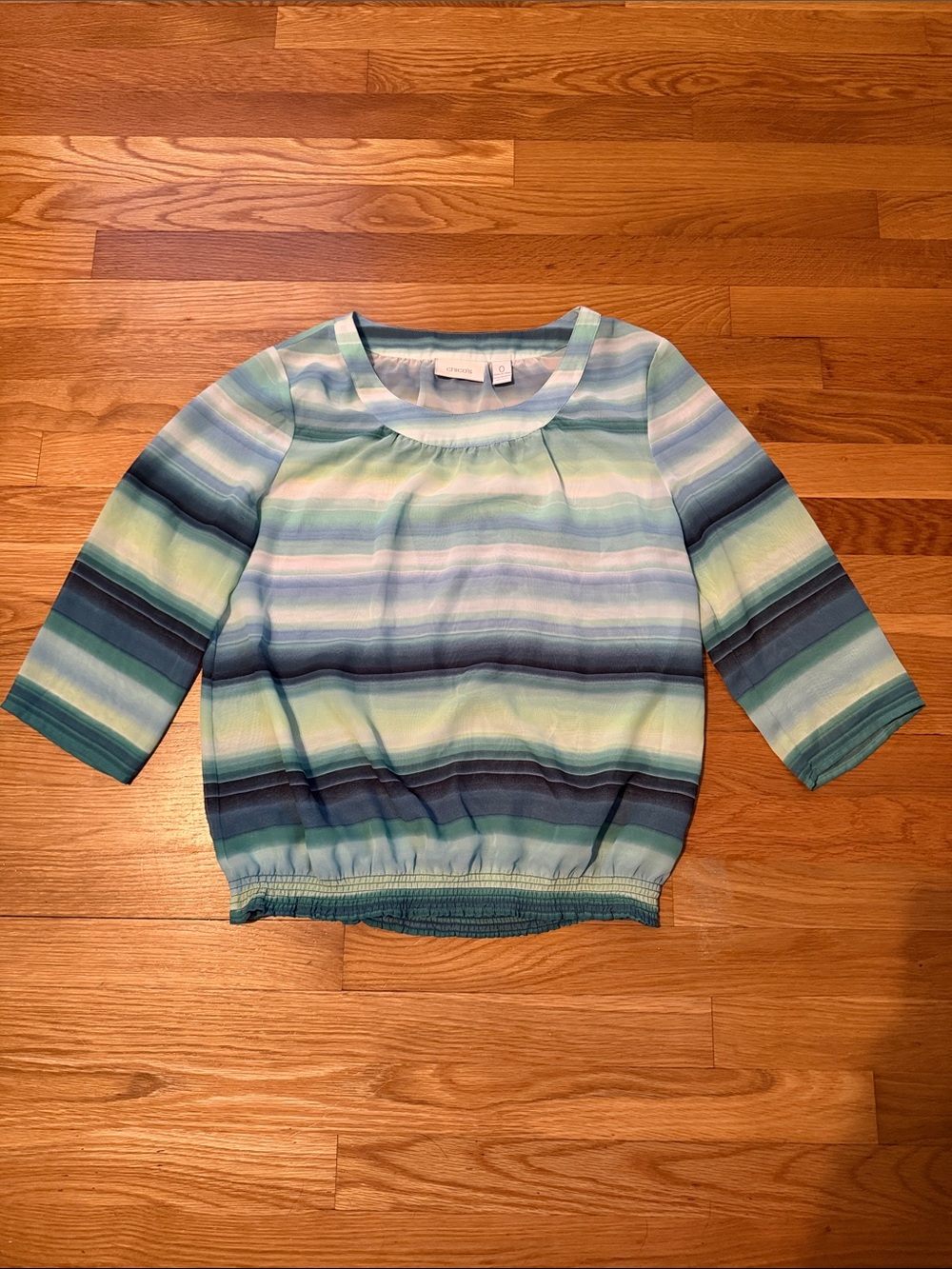 Chico's Pastel Blue Teal Striped Scoop Neck Top Chicos size 0, small, 4
